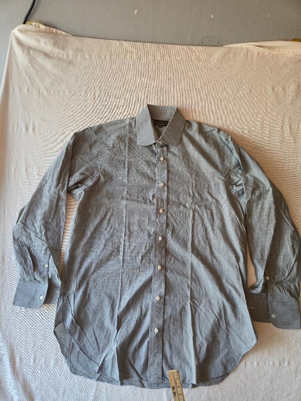 VTG Robert Talbott for John's Co Men's Dress Shirt 15 1/2 34 Blue Gingham Cotton